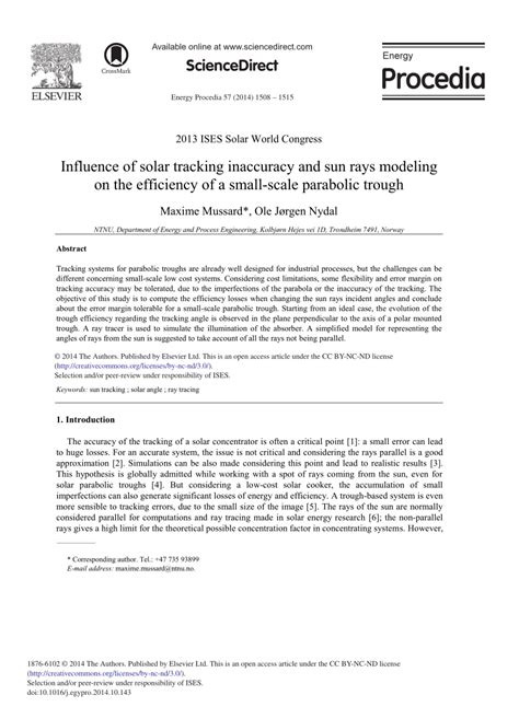 Influence of Solar Tracking Inaccuracy and Sun Rays Modeling .